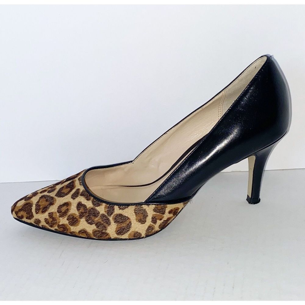Cole Haan Women’s Grand OS Pumps Black Leather & Leopard Fur Heels Size 7.5